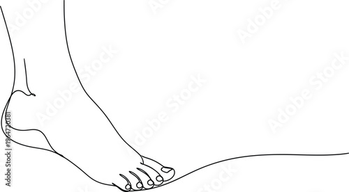 Continuous one line drawing of human foot on transparent background with copy space