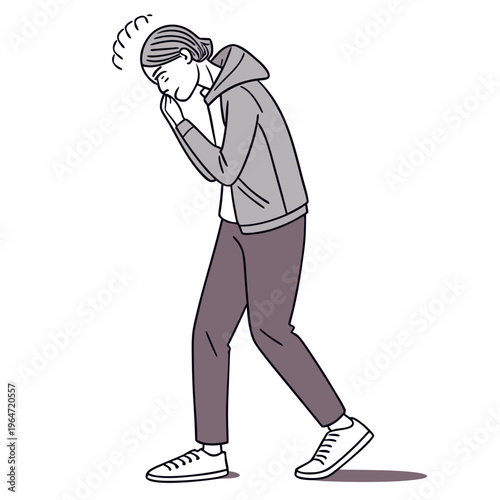 Sad young woman walking alone depressed