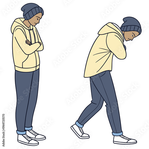 Two boys with sad expressions and beanies unhappy hoodies