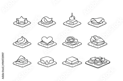 Raw Earth Materials. Minimalistic set one-line drawing granite slab texture, marble vein pattern, clay brick surface, compact dirt path, layered canyon wall,