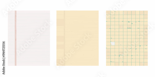 Three different types of lined and graph paper backgrounds displayed vertically
