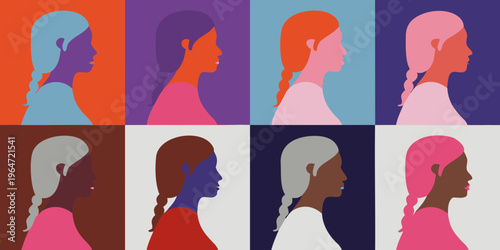 Diverse group of women depicted in a colorful minimalist silhouette style