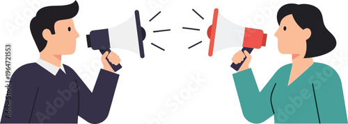 Conflict resolution illustration two people facing off with phones