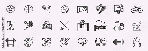 Sports Fitness Gym Equipment Outline Icon Set Minimal Line Vector Workout Icons Editable Stroke Sheet