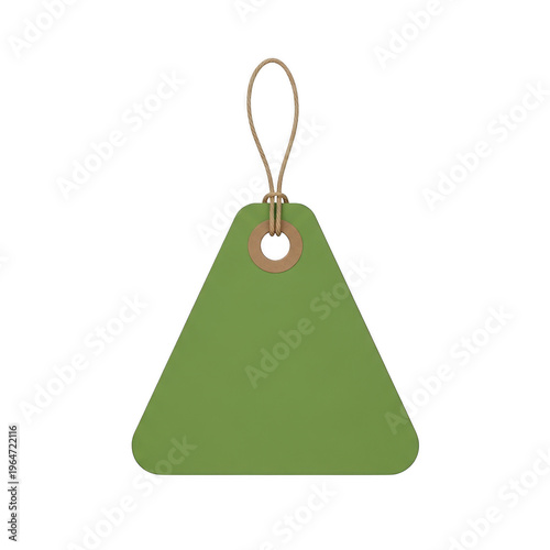 A triangular green paper label with a brown reinforced eyelet and a simple rustic twine loop cord png