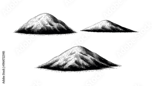 Sandy seafloor sand mound A realistic sandy seafloor sand mound represented as one object in three views: frontal mound view, side slope profile view, and