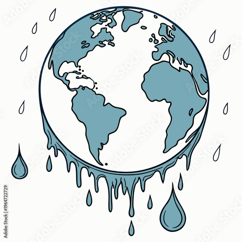 Melting earth globe with raindrops climate change