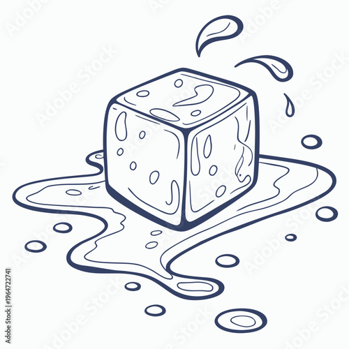 Melting ice cube with water droplets on white background climate change