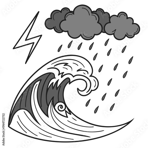 Stormy weather with wave and rain clouds lightning rainy