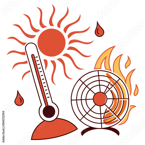 Heat and temperature with fan and thermometer