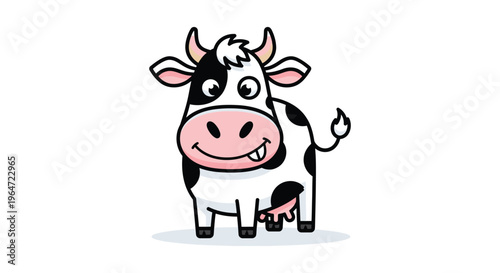 A cheerful cartoon cow waves with a playful smile showcasing a delightful black and white design silhouette high quality professional detailed