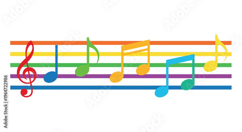 Colorful musical notes arranged across rainbow lines create a vibrant and playful composition a striking silhouette high quality professional detailed modern