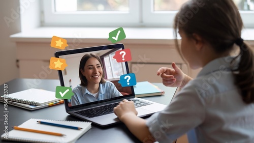 Woman Video Conferencing with Colleague on Laptop in Office