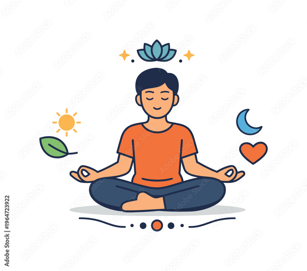 Fototapeta premium Mindfulness meditation pose highlighting emotional balance with a stable seated posture and symmetrical decorative elements, conveying harmony, calm energy,
