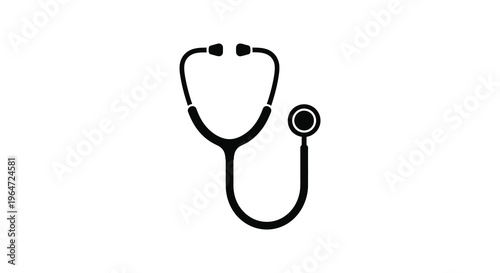 A stark black stethoscope depicted against a white background representing medical practice and healthcare silhouette high quality professional detailed modern elegant