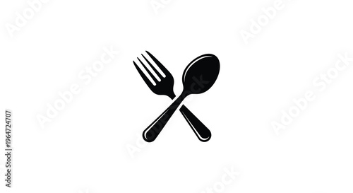 A simple depiction of a fork and spoon crossed against a white background emphasizing a stark silhouette high quality professional detailed