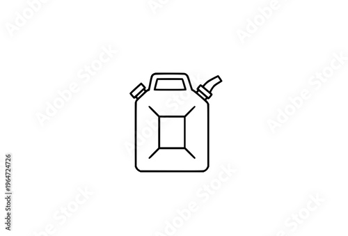 Fuel canister outline icon in black and white with handle and spout in editable stroke vector style