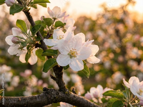 Spring Orchard Branch With White Fruit Tree Flowers