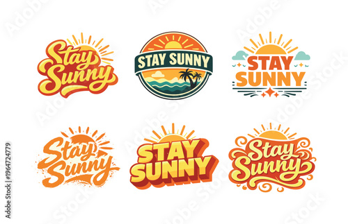Stay Sunny. Set lettering. harmonious lettering variations of the same emblematic concept, each with different artistic interpretation (Bold hand-lettering