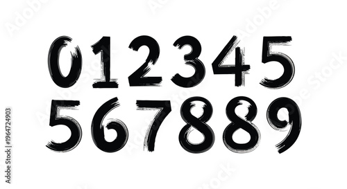 Bold brushstroke style numerals zero through nine are displayed in a striking black silhouette high quality professional detailed modern elegant stylish clean