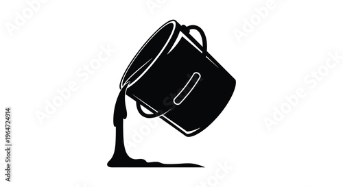A black bucket is tipping spilling liquid downwards creating a dynamic minimalist image silhouette high quality professional detailed modern elegant stylish