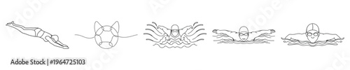 Continuous Line Illustration of Swimmer in Various Strokes - Endurance Training and Fitness Lifestyle Concept
