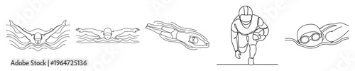 Continuous Line Illustration of Swimmers and Athlete in Motion, Representing Endurance and a Dynamic Fitness Lifestyle