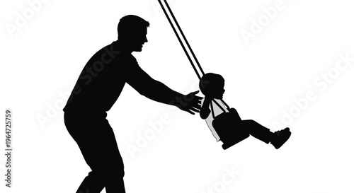 A father gently pushes his child on a swing creating a heartwarming family moment in silhouette high quality professional detailed modern