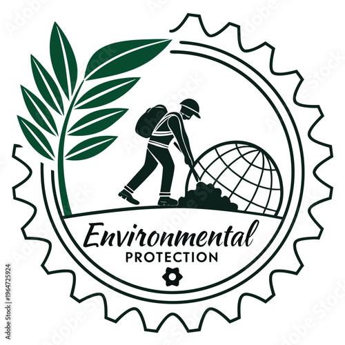Environmental protection with a person and globe leaf