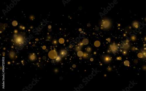 Golden stardust sparkles float softly in abstract luminous waves. Tiny particles shimmer delicately like stars. Perfect overlay for Christmas and New Year designs.