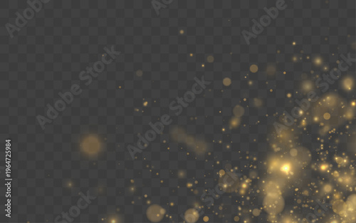Falling gold dust sparkles float gracefully across a dark scene. Tiny particles shimmer softly in motion. Perfect overlay for magical, holiday, and festive projects.