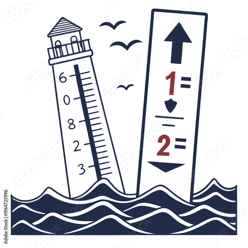 Rising sea levels indicated by sinking lighthouse and gauge climate change global warming