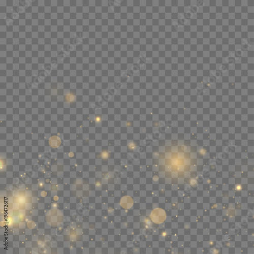 Golden glitter dust sparkles drift softly in abstract luminous waves. Tiny particles shimmer delicately. Perfect overlay for holiday, magical, and festive projects.