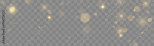 Golden dust sparkles shimmer softly across a dark transparent background. Tiny particles drift gracefully. Perfect overlay for festive, holiday, and magical designs.