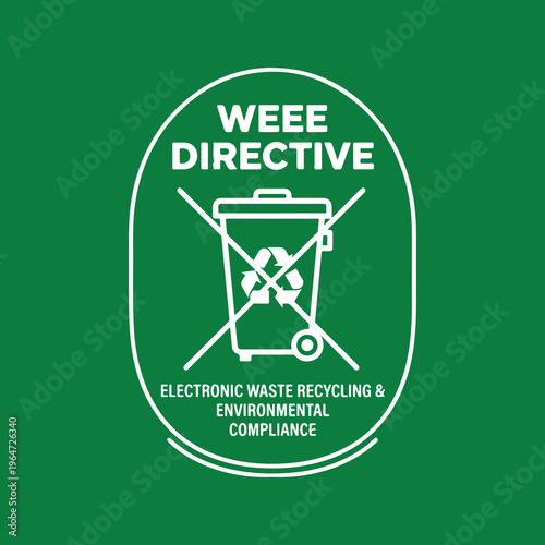 WEEE Directive Electronic Waste Recycling Round Green Badge Stamp Vector Icon