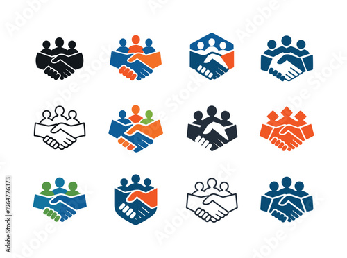 Networking strategies for career development. Icon set. Set Logo of Networking strategies for career development: handshake. harmonious logo variations of the