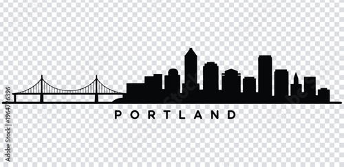 Vector illustration black silhouette of portland city skyline with bridge