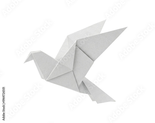 Quadro su tela White origami bird isolated. Paper fold art concept.