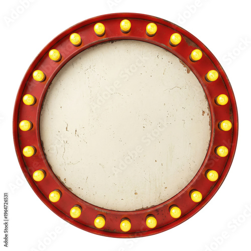 Circular marquee sign front view isolated. Retro cinema board mockup.
