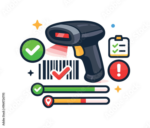 Warehouse productivity mindset focused on accuracy and accountability. A clean visual metaphor combining a barcode scanner with status indicators to show