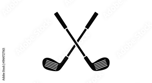 Two crossed golf clubs depicted in a stark black design against a white background creating a bold silhouette high quality professional