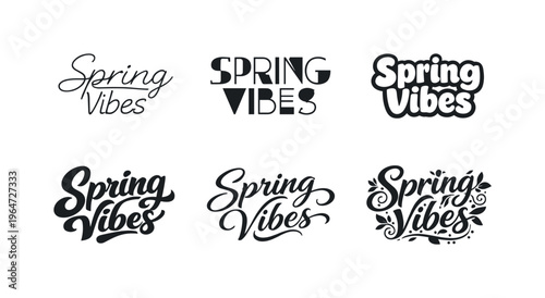 Spring Vibes. Set lettering. harmonious lettering variations of the same emblematic concept, each with different artistic interpretation (Modern minimal