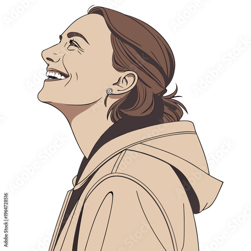 Smiling man in a beige hoodie brown hair