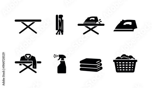 Ironing Icons Collection. Ironing Board. Filled icon set of Ironing Board: ironing board open, ironing board