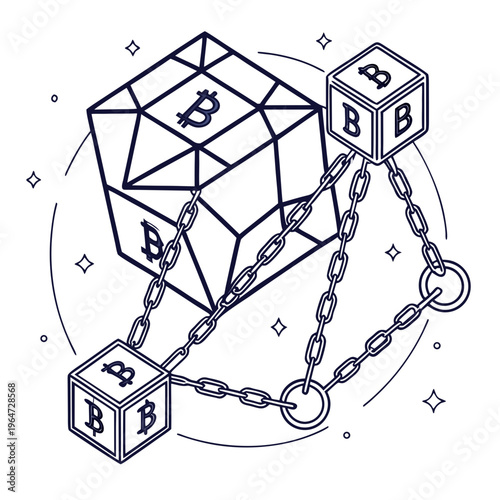 Bitcoin blockchain with chains and cubes cryptocurrency