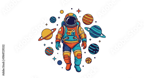Schilderij op canvas Astronaut in space with planets illustration isolated
