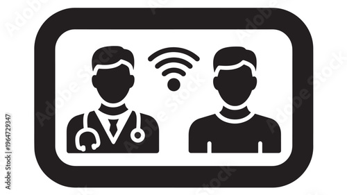 Telemedicine icon with doctor and patient remotely connected featuring remote consultation, telehealth, virtual consultation with healthcare and