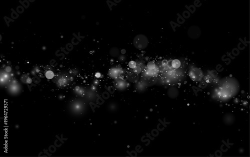 White sparkling dust floats softly on a dark background. Tiny bokeh lights shimmer delicately. Perfect for festive or magical design projects.