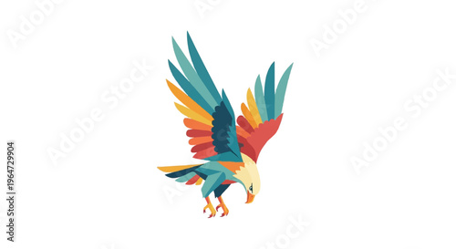 Colorful vector illustration of a soaring bird against a white background