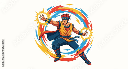 Superhero character with energy blast vector illustration